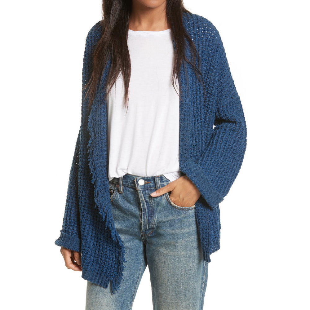 Ill Be Around Fringe Slouchy Silk Cotton Cardigan - Picture 1 of 8